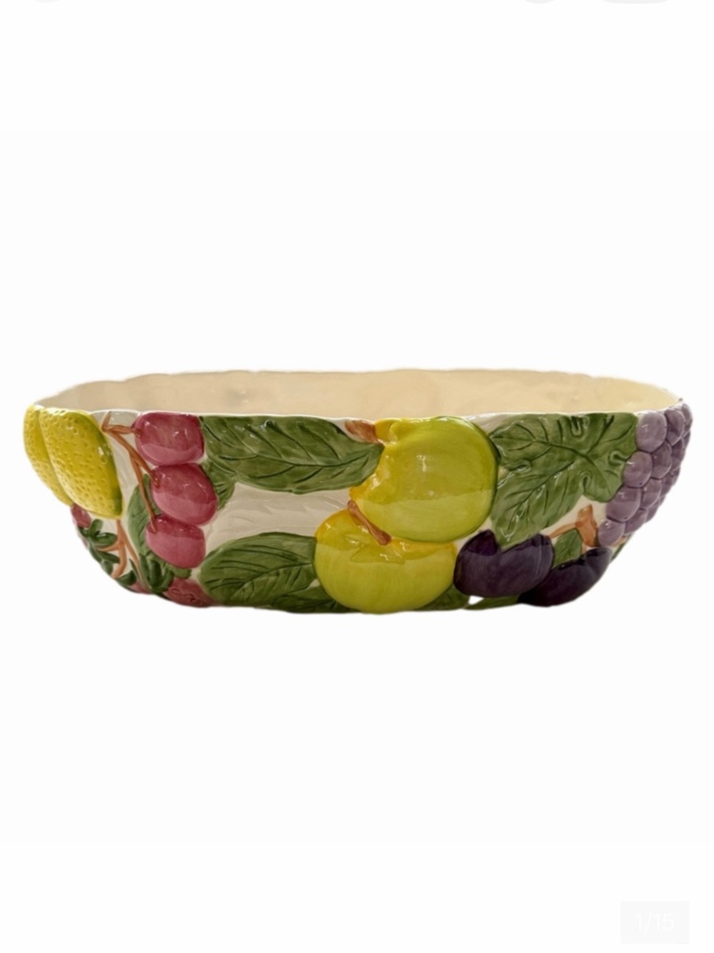 Vintage Shafford Fruit Du Jour Embossed Mixed Fruit Centerpiece Bowl Large